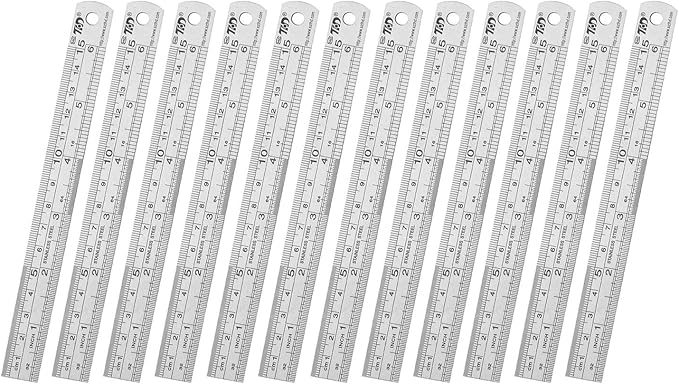 ZZTX Ruler Metal Straight Edge Stainless Steel Ruler 6 Inch Ruler Set Rulers Bulk 12 Pack-DeskLoop Office
