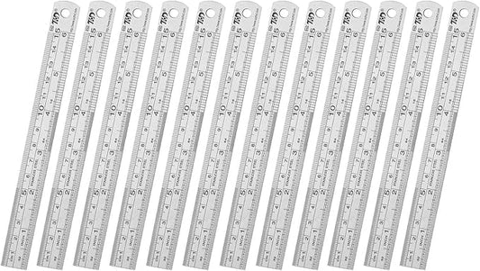 ZZTX Ruler Metal Straight Edge Stainless Steel Ruler 6 Inch Ruler Set Rulers Bulk 12 Pack-DeskLoop Office