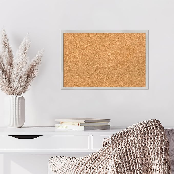 Amanti Art Natural Cork Board for Wall, 17x25 Vision Board with Silver Wood Frame, Medium Corkboard Office Decor for Home Organization, Modern Contemporary Corkboard Pinboard to display items for home-DeskLoop Office