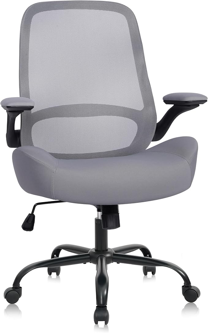 HYLONE Heavy Duty Office Chair, 5" Thickened Seat Ergonomic Desk Chair with Adjustable Armrests, Home Office Computer Chairs for Long Hours Mesh Executive Chair(Dark Grey)-DeskLoop Office