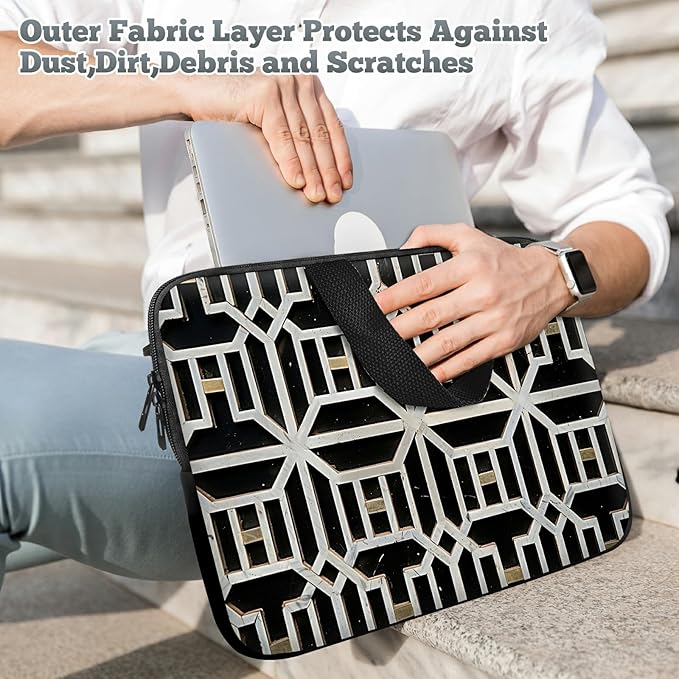Laptop Sleeve Case Bag 15 inch, Vintage Geometrics Slim Carrying Case Durable Handbag Travel Laptop Bag for 15 inch MacBook Air M3/M2/15 Pro/Surface Laptop 7/6/5/4/3/ Dell XPS 15 Plus