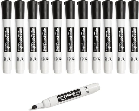 Amazon Basics 12-Pack Low-Odor Chisel Tip Dry Erase Whiteboard Markers, Black-DeskLoop Office