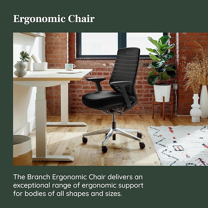 Branch Ergonomic Chair - A Versatile Desk Chair with Adjustable Lumbar Support, Breathable Mesh Backrest, and Smooth Wheels - Experience Optimal Comfort and Support - All Black-DeskLoop Office