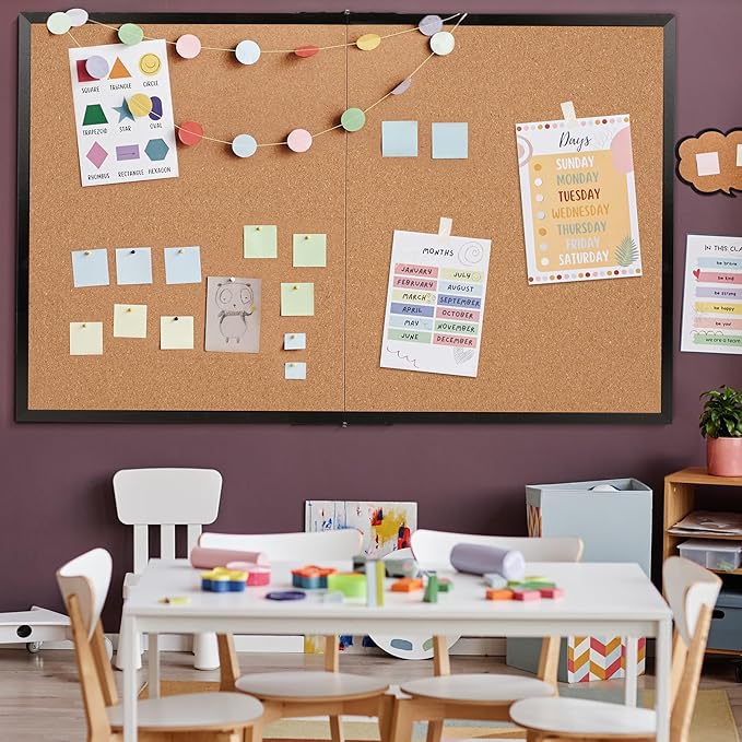 Board2by Extra Large Cork Bulletin Board 72" X 48", Foldable Notice Pin Board for Wall, Black Wood Framed 6'x4' Corkboard, Wall Mounted Noticeboard with 32 Push Pins for School, Home & Office-DeskLoop Office