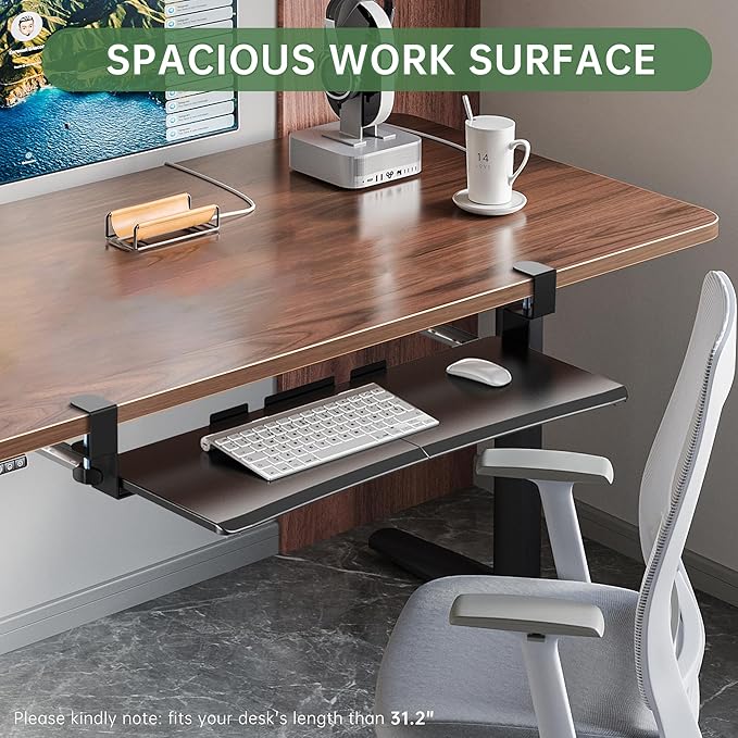 Large Keyboard Tray Under Desk - Slide Out with Sturdy C-Clip Mount System, 27 (31.2 Including Clamps) X 11.81 Put-Out Keyboard Tray Computer Drawer for Ergonomic Typing, Black-DeskLoop Office