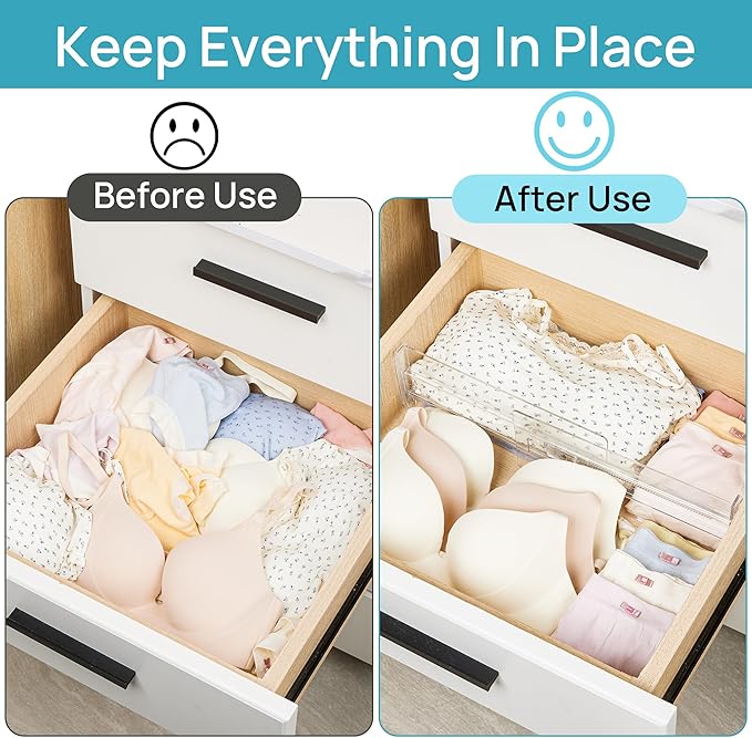 Vtopmart 4 Pack Drawer Dividers for Clothes, 4" High 10.2"-16.6" Adjustable Expandable Dresser Drawer Organizer, Clear Plastic Separators for Dresser, Baby Clothing, Underwear, Cosmetic, Toiletries-DeskLoop Office