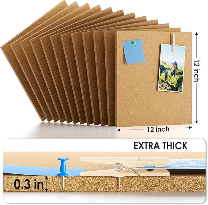 MaxGear Large Cork Board for Wall 48" x 36", 12 Pack Cork Board Tiles with 40 Pushpins & Safe Removable Adhesive Tabs, 12" x 12" Corkboards for Office, School & Home-DeskLoop Office