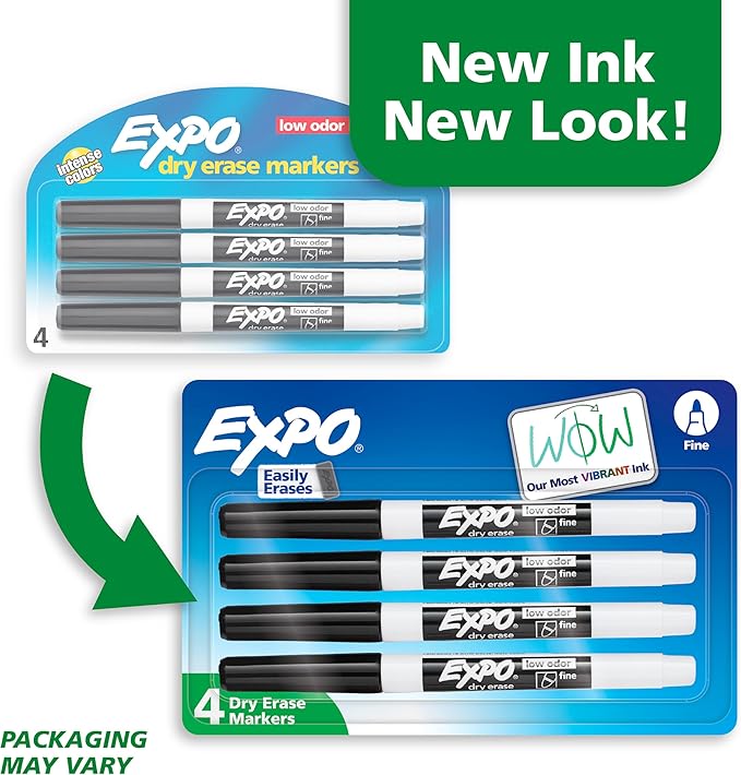 EXPO Low Odor Dry Erase Markers Fine Tip Black 4 Count-DeskLoop Office