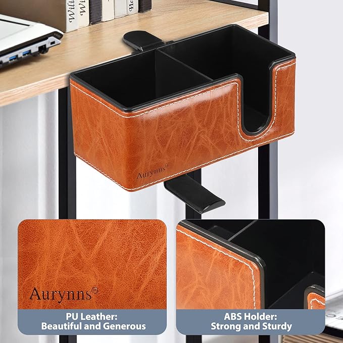 Desk Cup Holder Clip on Pen Holder Headphone Hanger Headset Stand Rotatable Clamp Hook Under Desk (Light Brown)-DeskLoop Office