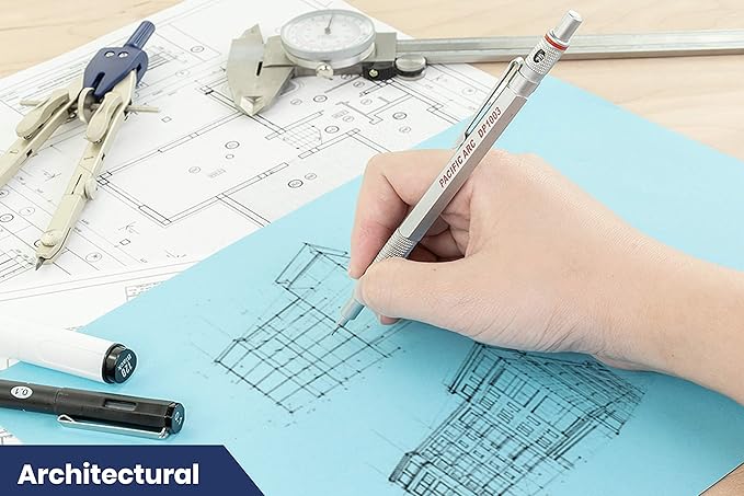 Pacific Arc Chromagraph Metal Mechanical Pencil .3 mm Silver Barrel Mechanical Pencil with Built In Lead Pencil Grade Indicator, Lead Pencil Holder for Drafting, Sketching, and Drawing-DeskLoop Office