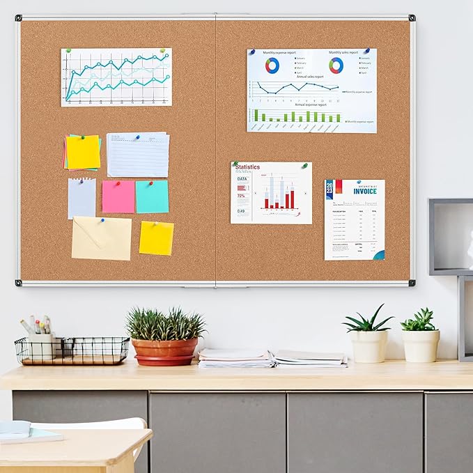 Board2by Extra Large Cork Bulletin Board 60" X 48", Foldable Notice Pin Board for Wall, Silver Aluminum Framed 5'x4' Corkboard, Wall Mounted Noticeboard with 36 Push Pins for School, Home & Office-DeskLoop Office