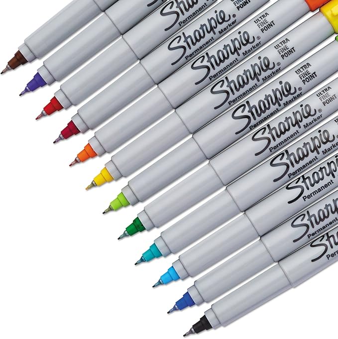 Sharpie Permanent Markers Ultra Fine Point Assorted Colors 12 Count-DeskLoop Office