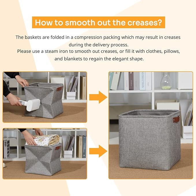 DULLEMELO Square Storage Cubes Baskets for Gifts Empty, 11 inch Cube Stroage Bins Linen Closet Organizers and Storage Baskets for Toy Nursery Shelves Bedroom Storage(4 Pack - 11" Grey)-DeskLoop Office