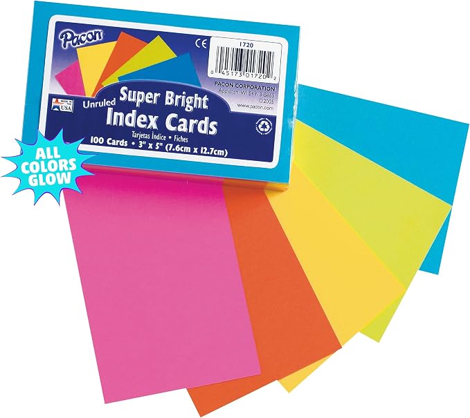 Pacon® PAC1720 Index Cards, 5 Bright Colors by Pacon