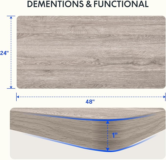 FLEXISPOT EN2 Whole-Piece Standing Desk with Clamp Power Strip, 48 x 24 Electric Stand Up Height Adjustable Desk with Cable Management (White Frame + 48" Gray Wood Grain Desktop, 2 Packages)-DeskLoop Office