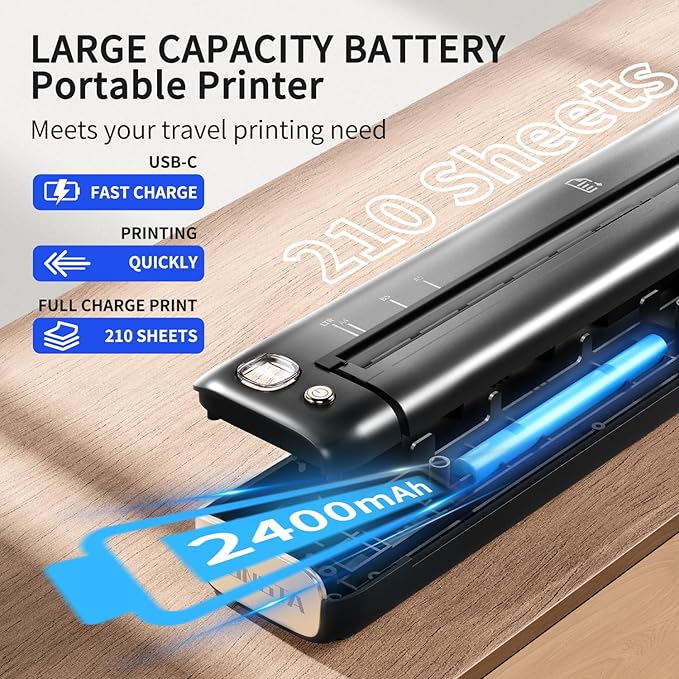 Rongta Portable Printers Wireless for Travel, WiFi & Bluetooth Mobile Printer, Thermal Inkless Printer for School/Office/Home Use, Compatible with Android,iOS & Laptop (Gray)-DeskLoop Office