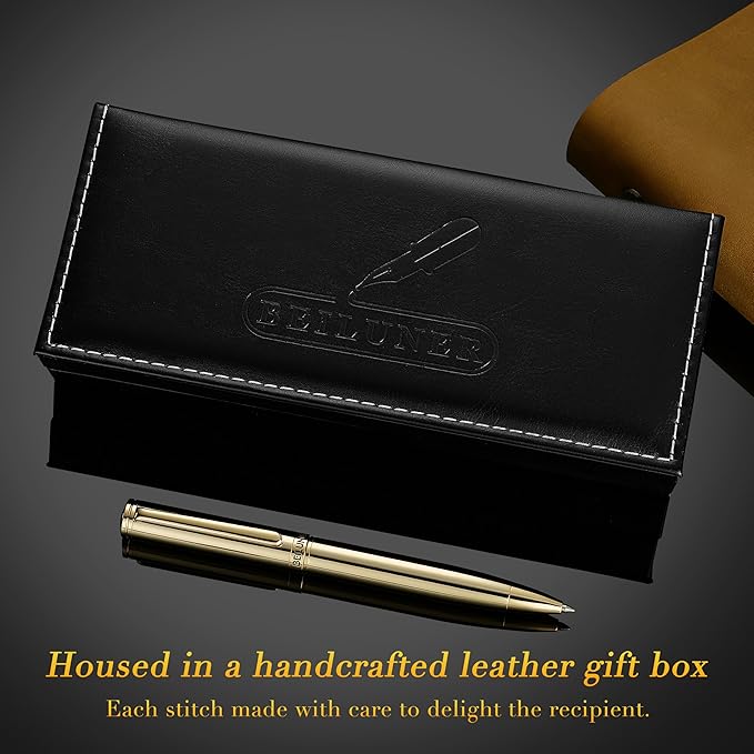 BEILUNER Gold Gel Pen, Stunning Luxury Pens with 24K Gold Plating, Black Ink Refill, Executive Gift Set for Family & Friends, Writing, Fancy, Office, Retractable, Graduation Gifts, Nice Designer Pens-DeskLoop Office