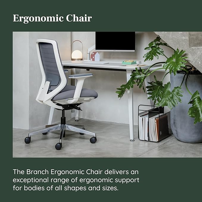 Branch Ergonomic Chair - A Versatile Desk Chair with Adjustable Lumbar Support, Breathable Mesh Backrest, and Smooth Wheels - Experience Optimal Comfort and Support - Graphite - White-DeskLoop Office