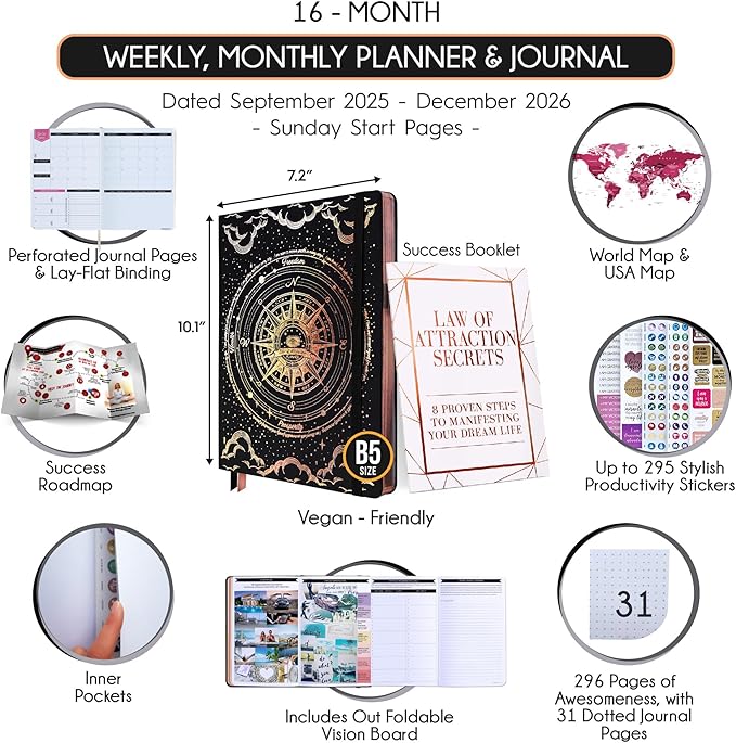 2025-2026 Planner Weekly and Monthly | 16-Month Life Planner to Increase Focus & Productivity | Reduce Overwhelm & Achieve Your Biggest Goals | Include Gift Box & Stickers | Sep 2025-Dec 2026-DeskLoop Office