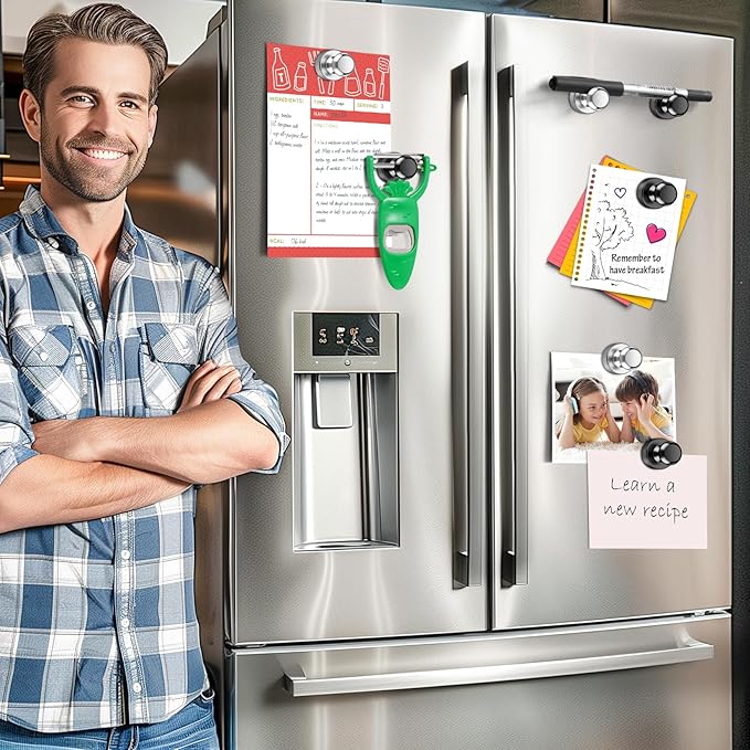 VNDUEEY 12 Pcs Fridge Magnets Refrigerator Magnets, Black-Silver Whiteboard Magnets, Magnetic Push Pins, Strong Metal Magnets for Locker, Office, School, Home-DeskLoop Office