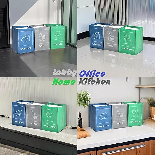 YOUNG DA Reusable Recycle Bags, 3-Piece Separate Recycling Bin Set for Home, Kitchen, and Office - Waterproof Recyclable Waste Sorting Organizer-DeskLoop Office
