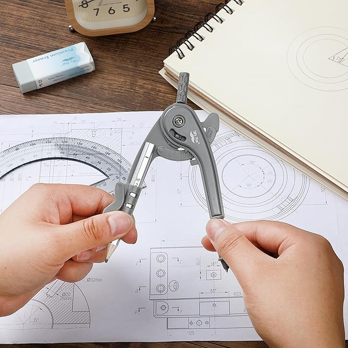 Mr. Pen- Compass and Protractor Set, Shuttle Grey, Compass Geometry Tool, Protractor and Compass Set, Compass Drawing Tool, Drawing Compass, Geometry Compass, Back to School Supplies-DeskLoop Office