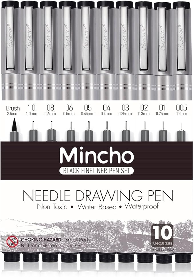 Set of 10 Black Micro-Pen Fineliner Ink Pens, Anti-Bleed & Waterproof Archival ink,Brush & Calligraphy Tip Nibs - Artist Illustration, Office Documents, Scrapbooking, Technical Drawing-DeskLoop Office