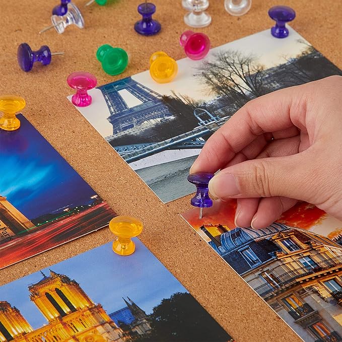 Outus 100 Pcs Giant Push Pins Large Thumb Tacks Plastic Heads 1 Inch Jumbo Push Pins for Cork Board Map Posters Office School(Red, Yellow, Blue, Green, Clear)-DeskLoop Office