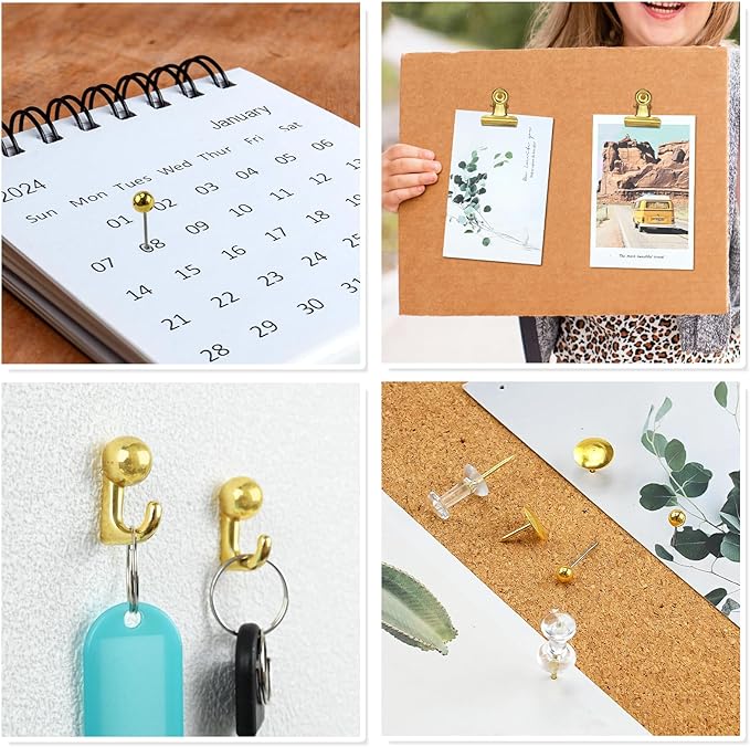 350 Pcs Gold Push Pins Set 5 Styles Decorative Thumb Tacks Assorted Push Pins for Bulletin Board, Cork Board-DeskLoop Office