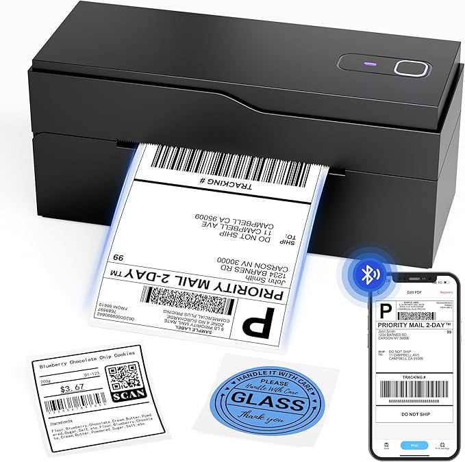 Bluetooth Thermal Shipping Label Printer – Wireless 4x6 Shipping Label Printer for Small Business & Shipping Packages, Support Android, iPhone and Windows, Widely Used for Amazon, Ebay, Shopify, Etsy-DeskLoop Office