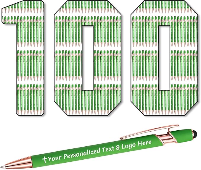 STREADVE 100 Personalized Custom Pens Engraved Writing Pen with Name Logo, Customized Promotional Items Stylus Pen Gifts for Men Women Realtor Nurse Wedding Business, Green-DeskLoop Office