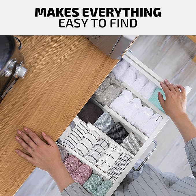 4 Pack Drawer Dividers Bamboo 2.6" High, 12.5"-17" Adjustable Drawer Organizers for Clothes, Expandable Dresser Separators in Bedroom/Bathroom/Kitchen/Office Organization and Storage (White)-DeskLoop Office