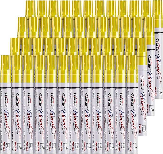 Overseas 48 Yellow Paint Pens Markers, Oil Based Permanent Markers Set - Quick Drying, Waterproof, Fade-Resistant, Medium Tip Paint Pens for Wood, Metal, Rock, Ceramic, Plastic, Canvas, Glass, Rubber-DeskLoop Office