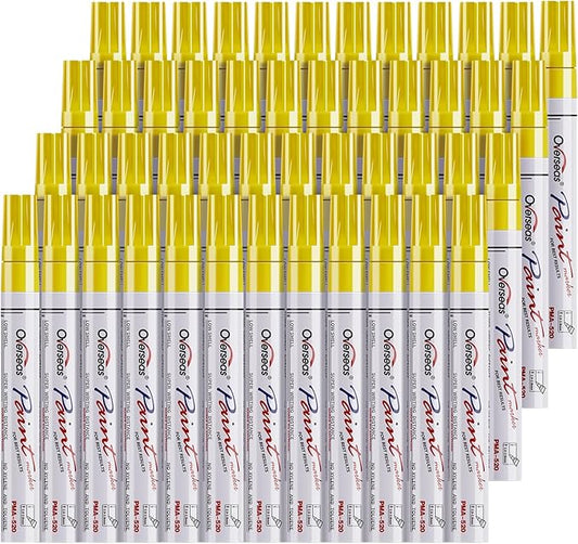 Overseas 48 Yellow Paint Pens Markers, Oil Based Permanent Markers Set - Quick Drying, Waterproof, Fade-Resistant, Medium Tip Paint Pens for Wood, Metal, Rock, Ceramic, Plastic, Canvas, Glass, Rubber-DeskLoop Office