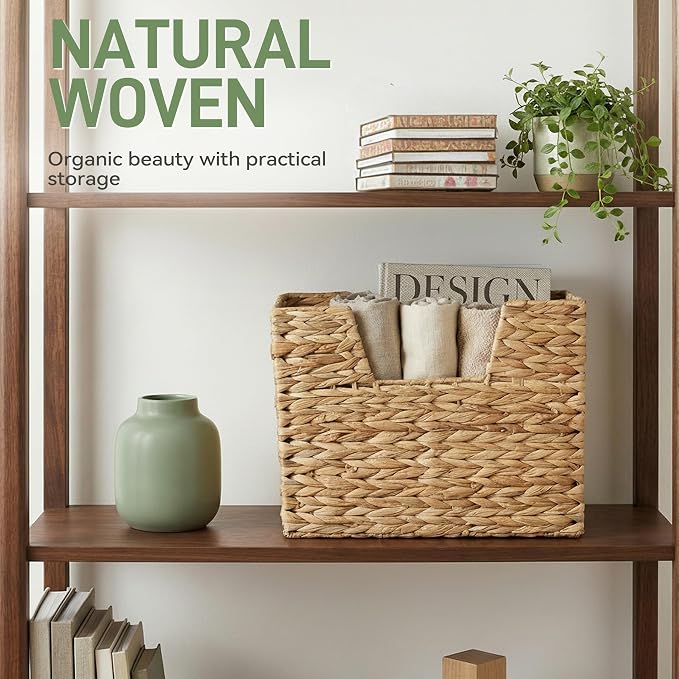 Wicker Magazine Basket with Handle, Water Hyacinth Magazine Holder with 2 - Image 7