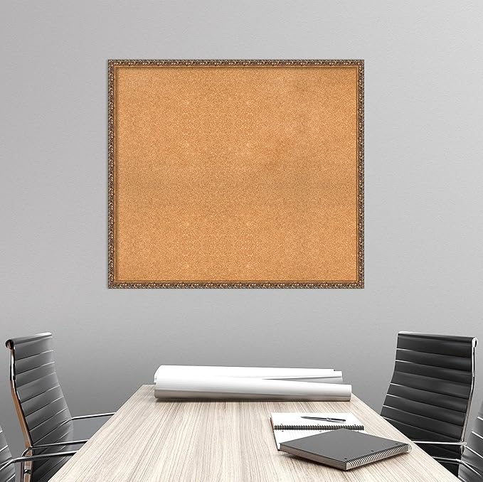 Amanti Art Natural Cork Board for Wall, 34x38 Vision Board with Bronze Frame, X-Large Corkboard Office Decor for Home Organization, Traditional Corkboard Pinboard to Display Items for Home-DeskLoop Office