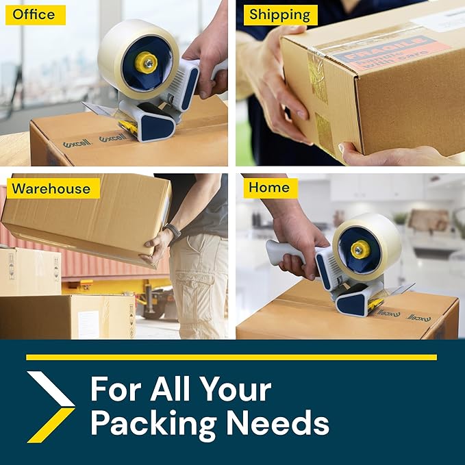 Excell EC-206 Safeguard Packing Tape Dispenser (2" Wide): Retractable Blade Cover for Safety, Push Flap for Smooth Cutting, and one-Hand use. Ideal for Shipping and Carton Sealing.(2Pack)-DeskLoop Office