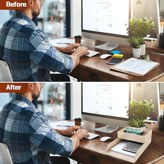 2-Tier Wood Letter Tray Wooden Desk Organizer Letter-Size Tray Magnetic Paper Document File Organizer for Office Supplies Collection Folders Notebooks Desktop Workspace Holder-DeskLoop Office