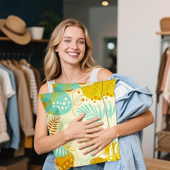 Colorful Leaves Poly Mailer 12x15.5 Inch 50 Pcs, Waterproof Shipping Bags for Clothing, Tear-Resistant Mailier Bags, Strong Mailing Bags with Self-Seal-DeskLoop Office