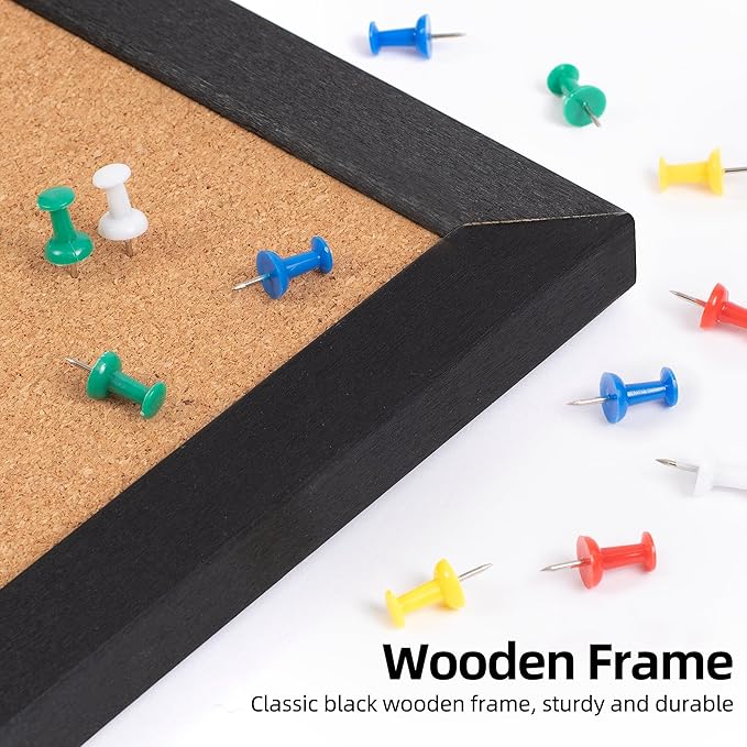 Board2by Extra Large Cork Bulletin Board 60" X 36", Black Wood Framed 5'x3' Corkboard for Wall, Wall Mounted Notice Pin Board with 18 Push Pins for School, Home & Office-DeskLoop Office
