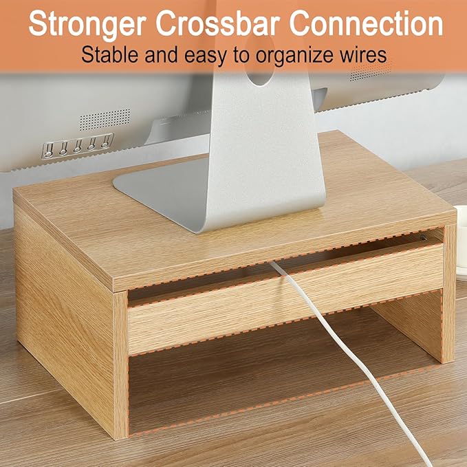 TEAMIX Higher Monitor Stand Riser, Wood Monitor Riser with Storage for Desk Small Monitor Stand TV/Screen/PC/Laptop Riser Computer Stand Desktop Shelf-DeskLoop Office