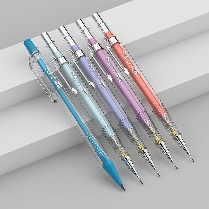 Mr. Pen- Pastel Mechanical Pencil Set with Black Lead and Eraser Refills, Clear Barrel, 0.3, 0.5, 0.7, 0.9, 2mm, Pastel Mechanical Pencils, Cute Mechanical Pencil Set, Aesthetic Mechanical Pencils-DeskLoop Office