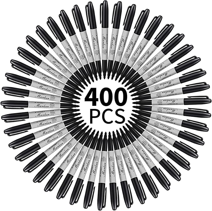 Thenshop 400 Pack Permanent Markers Bulk Black Permanent Marker Set Fine Point Pens Work on Wood, Metal, Stone, Glass-DeskLoop Office