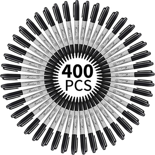Thenshop 400 Pack Permanent Markers Bulk Black Permanent Marker Set Fine Point Pens Work on Wood, Metal, Stone, Glass-DeskLoop Office