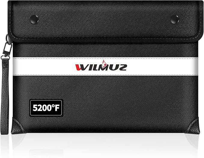 Fire Proof Money Bag for Cash 5200℉ Heat Insulated,Fireproof Waterproof Document Pouches with Double-Sided Reflective Strip,Money Envelopes for Cash,Valuables,Jewelry(11"x7.7",Black)-DeskLoop Office