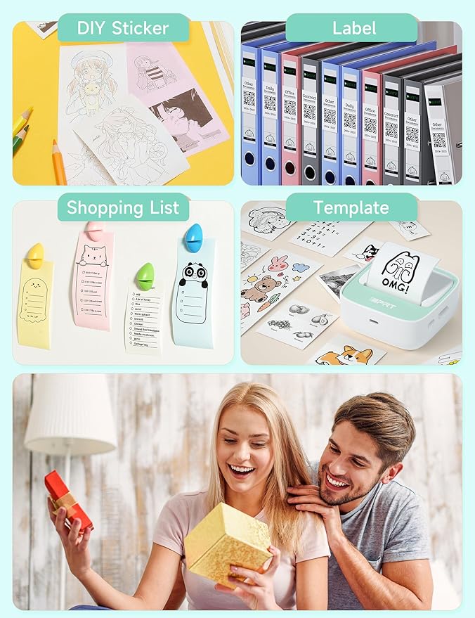 iDPRT Portable Sticker Maker Machine with 1 Roll Sticker Paper, Mini Printer Efficiently and Quickly, Thermal Printer for Study Notes, Pictures, DIY, Label, Free App with Multiple Templates, Green-DeskLoop Office