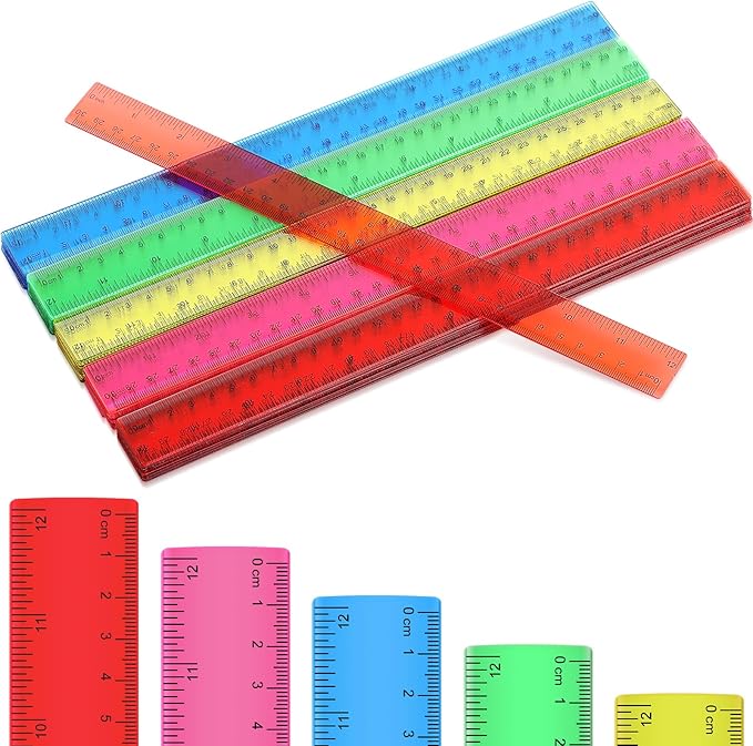 Zonon 50 Pcs 6 Inch/12 Inch Plastic Rulers Bulk Flexible Straight Rulers with Inches Centimeters First Day of School Gift Students Back to School Office Home Supplies(Clear Colorful,12 Inch)-DeskLoop Office