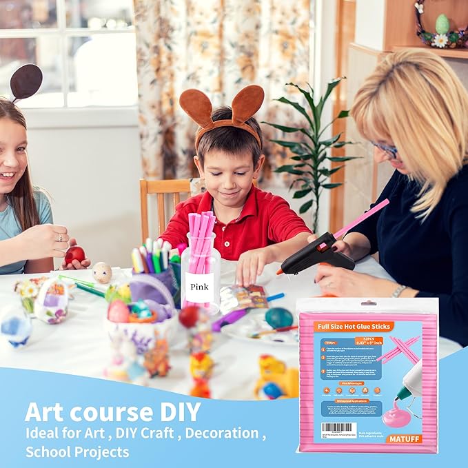 MATUFF Pink hot Glue Sticks Full Size 0.43” Dia x 8” Long, 52 pcs Hot melt Adhesive Glue Sticks, All-Purpose Colored Glue Gun Sticks for Christmas Decoration Crafts Arts School Home Repair Bonding-DeskLoop Office