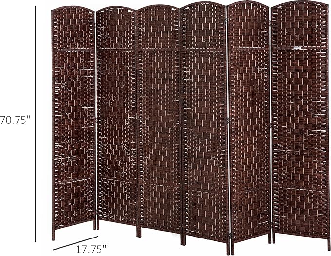 HOMCOM Room Divider 6 Panels Folding Privacy Screen 6FT Tall Portable Wicker Weave Partition Wall Divider for Bedroom Home Office, Brown-DeskLoop Office