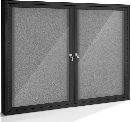 SWANCROWN Enclosed Bulletin Board 48x36in, Outdoor Bulletin Board Weatherproof for Office School Commerce, Grey Felt, Black Aluminum Frame-DeskLoop Office